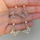925 Silver Vintage Earring Micro Inlaid Pink CZ Butterfly Stud Earrings