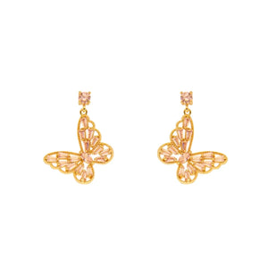 925 Silver Vintage Earring Micro Inlaid Pink CZ Butterfly Stud Earrings