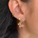 925 Silver Vintage Earring Micro Inlaid Pink CZ Butterfly Stud Earrings