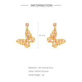 925 Silver Vintage Earring Micro Inlaid Pink CZ Butterfly Stud Earrings