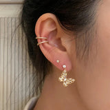 925 Silver Vintage Earring Micro Inlaid Pink CZ Butterfly Stud Earrings