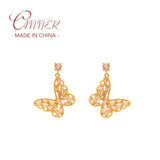 925 Silver Vintage Earring Micro Inlaid Pink CZ Butterfly Stud Earrings