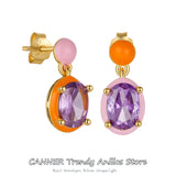 925 Silver Vintage Enamel Stud Earrings Asymmetrical Ear Jewelry