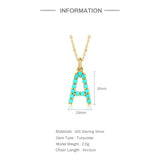 925 Silver Vintage Inlay Turquoise Pendant Necklace, 26 Letters Necklace