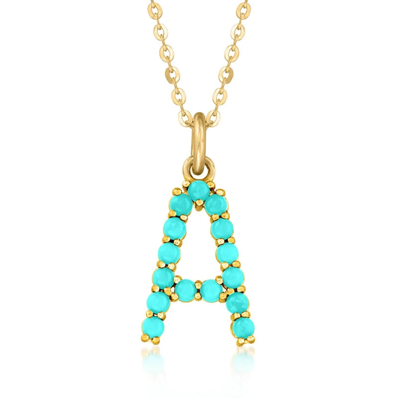 925 Silver Vintage Inlay Turquoise Pendant Necklace, 26 Letters Necklace