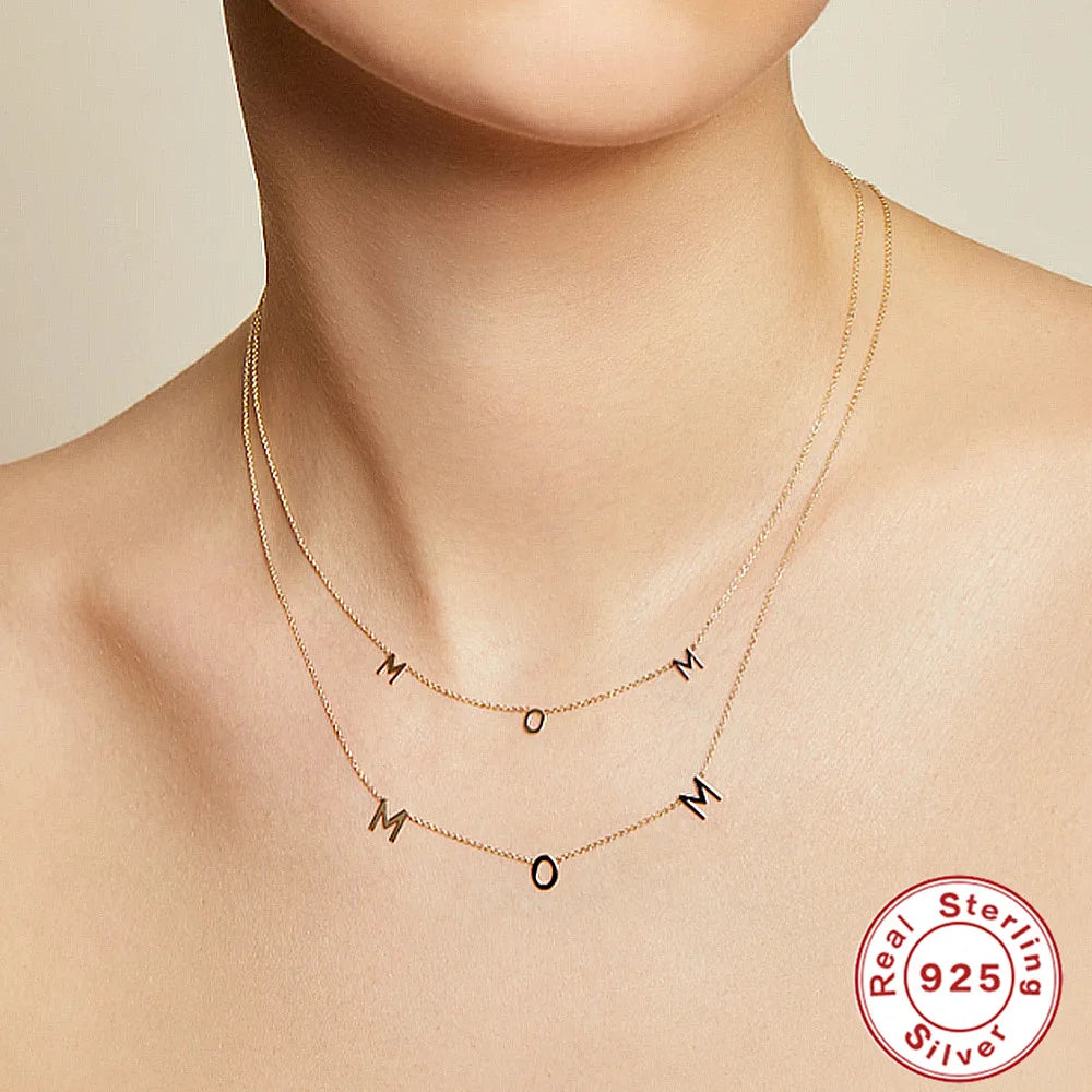 925 Silver Vintage Mom Letters Necklace For Women Mom Baby Pendant