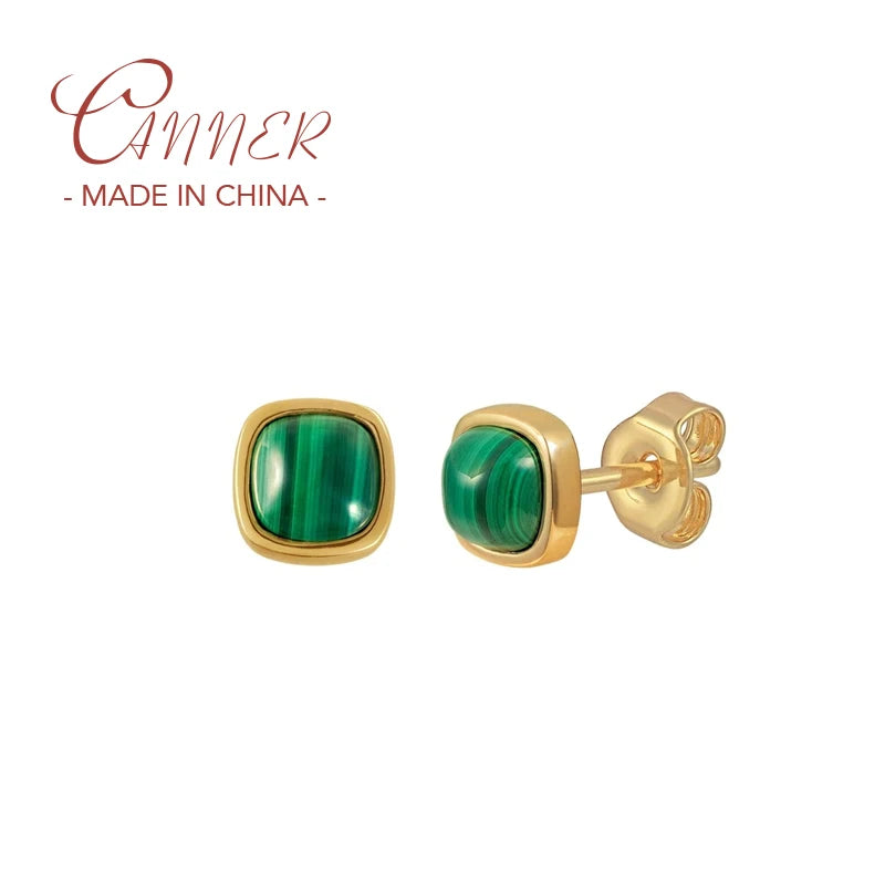 925 Silver Malachite Stud Earrings Women's Jewelry Gift