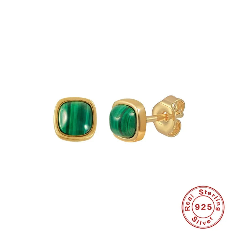 925 Silver Malachite Stud Earrings Women's Jewelry Gift