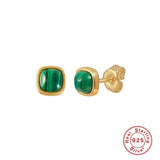 925 Silver Malachite Stud Earrings Women's Jewelry Gift