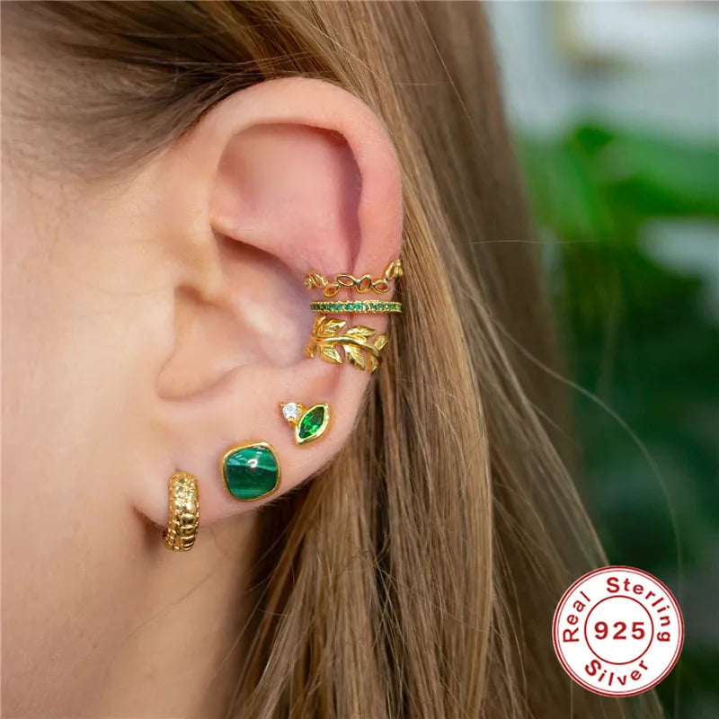925 Silver Malachite Stud Earrings Women's Jewelry Gift