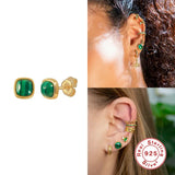 925 Silver Malachite Stud Earrings Women's Jewelry Gift