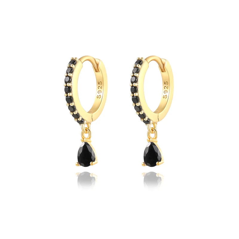925 Silver Water Drop Zircon Hoop Earrings Colorful Wedding Jewelry
