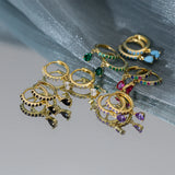 925 Silver Water Drop Zircon Hoop Earrings Colorful Wedding Jewelry