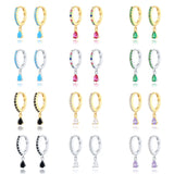 925 Silver Water Drop Zircon Hoop Earrings Colorful Wedding Jewelry