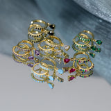 925 Silver Water Drop Zircon Hoop Earrings Colorful Wedding Jewelry