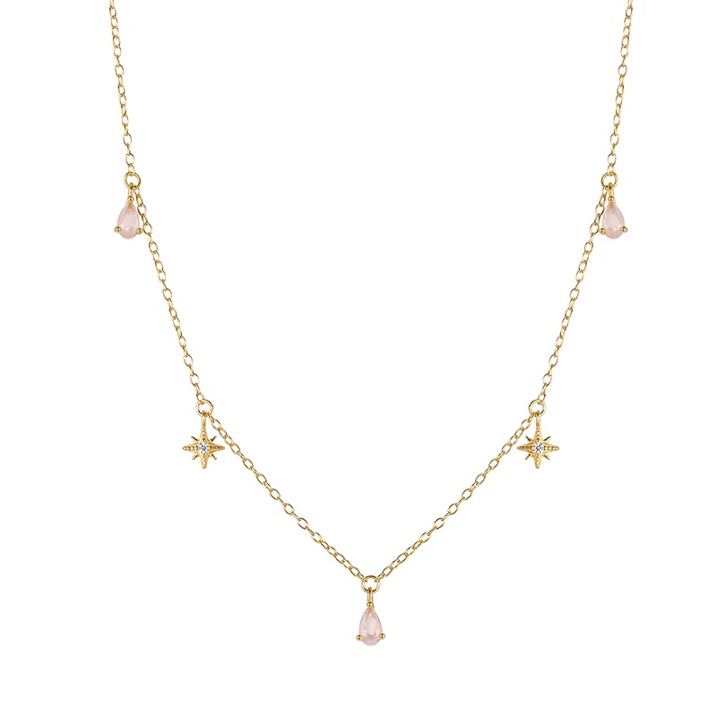 925 Silver Water Drop Star Clavicle Necklace for Women