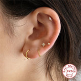 925 Silver Crystal Earrings Set Women Star Moon Heart Stud Earrings