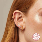 925 Silver Crystal Earrings Set Women Star Moon Heart Stud Earrings