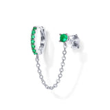 925 Silver Green Zircon Huggie Hoop Ear Stud Earrings