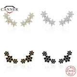 925 Silver Zircon Flower Stud Earrings Women Piercing Jewelry