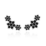 925 Silver Zircon Flower Stud Earrings Women Piercing Jewelry