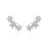 925 Silver Zircon Flower Stud Earrings Women Piercing Jewelry
