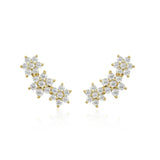 925 Silver Zircon Flower Stud Earrings Women Piercing Jewelry