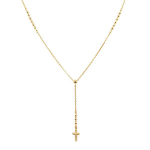 925 Silver Y-Shaped Bead Chain Cross Pendant Necklace for Women