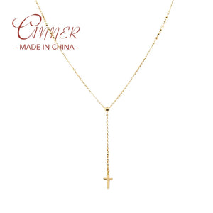 925 Silver Y-Shaped Bead Chain Cross Pendant Necklace for Women