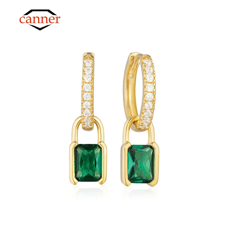 925 Silver Zircon Dangle Circle Earrings Vintage Ear Drop Women's Jewelry