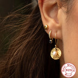 925 Silver Zircon Hoop Earrings Vintage Women's 9mm Jewelry