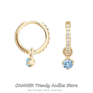925 Silver Zircon Hoop Earrings Vintage Women's 9mm Jewelry