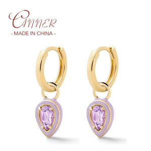 925 Silver Zirconia Dangle Earrings Enamel Huggie Earrings