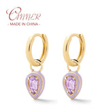 925 Silver Zirconia Dangle Earrings Enamel Huggie Earrings