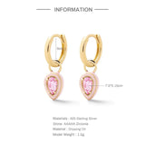 925 Silver Zirconia Dangle Earrings Enamel Huggie Earrings