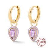 925 Silver Zirconia Dangle Earrings Enamel Huggie Earrings