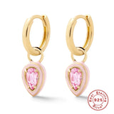 925 Silver Zirconia Dangle Earrings Enamel Huggie Earrings