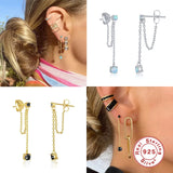 925 Silver Zirconia Tassel Earrings for Women Pendientes Plata 925