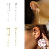 925 Silver Zirconia Tassel Earrings for Women Pendientes Plata 925