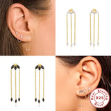 925 Silver Zirconia Tassel Earrings for Women Pendientes Plata 925