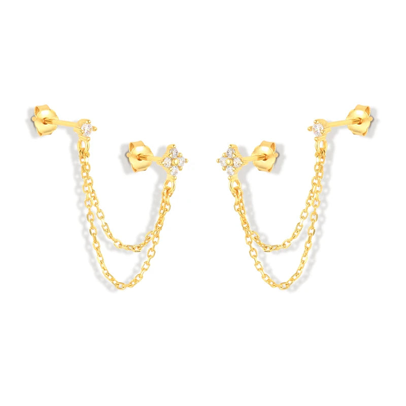 925 Silver Zirconia Tassel Earrings for Women Pendientes Plata 925