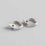 925 Silver Snake Hoop Earrings Zirconia Women Men