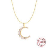 Moon Pendant Necklace 925 Silver with Zircon, Birthday Gift for Girlfriend