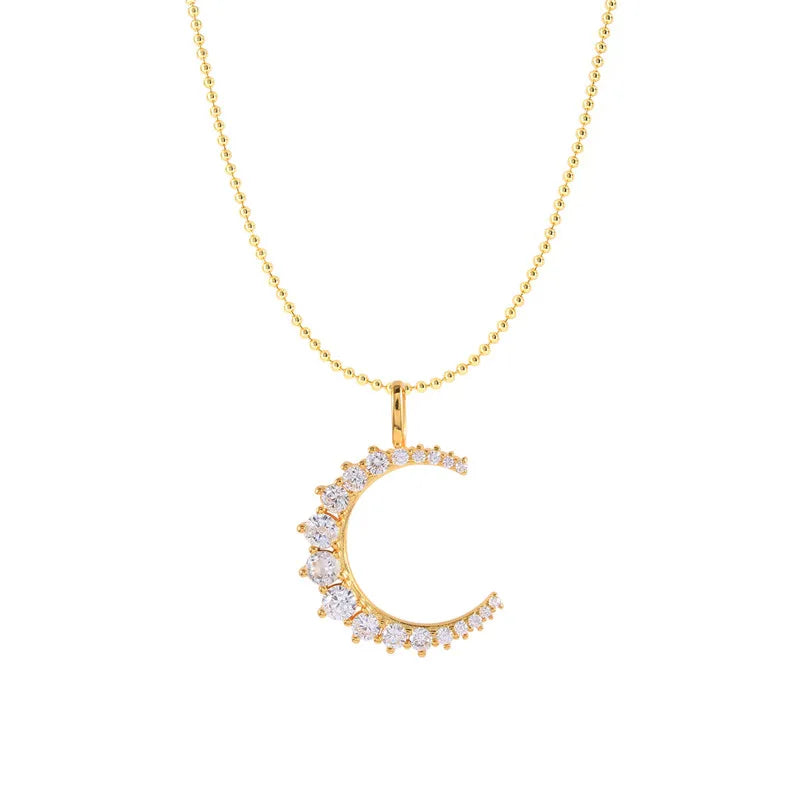 Moon Pendant Necklace 925 Silver with Zircon, Birthday Gift for Girlfriend