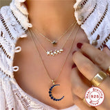 Moon Pendant Necklace 925 Silver with Zircon, Birthday Gift for Girlfriend