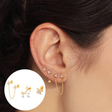 CZ Butterfly Sterling Silver Hoop Earrings 18k Plated Piercing Earings