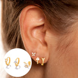 CZ Butterfly Sterling Silver Hoop Earrings 18k Plated Piercing Earings