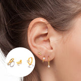 CZ Butterfly Sterling Silver Hoop Earrings 18k Plated Piercing Earings