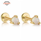 Ster.Silver Opal Flat Back Stud Earrings for Women 2pcs