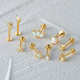 Ster.Silver Opal Flat Back Stud Earrings for Women 2pcs